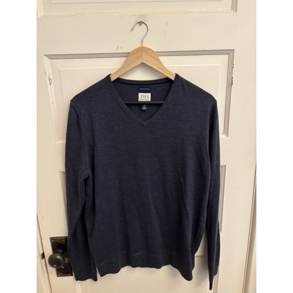 John W Nordstrom JWN Men's Navy V-Neck Sweater 100% Italian Merino Wool Size M